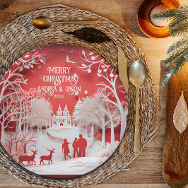 3D-Rentiere und Menschen in Village Pappteller