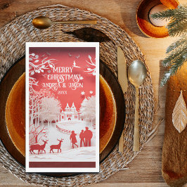 3D-Rentiere und Menschen in Village Serviette