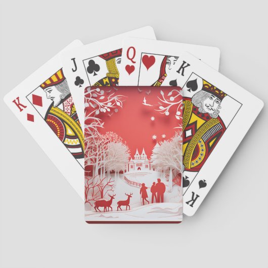 3D-Rentiere und Menschen in Village Spielkarten (Rückseite)