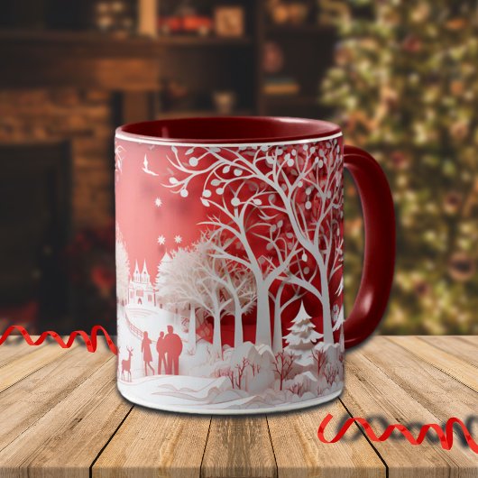 3D-Rentiere und Menschen in Village Tasse