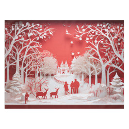 3D-Rentiere und Menschen in Village Tischdecke