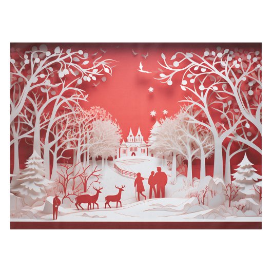 3D-Rentiere und Menschen in Village Tischdecke (Vorderseite (Horizontal))