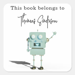 3D-Roboter - Baby-Shower-Exlibris Quadratischer Aufkleber