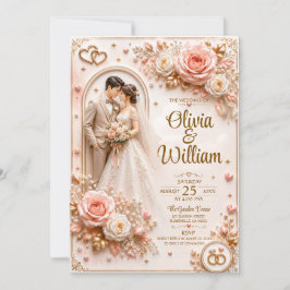 3D Romantische Rosen-Hochzeitskarte | Personalisie Einladung