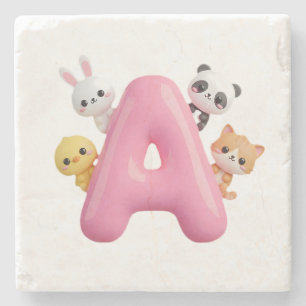 3D-Rosa-Ballon-Buchstabe-A-Stein-Untersetzer Steinuntersetzer