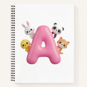 3D-Rosa-Ballon-Buchstabe A - Waldtiere-Notizbuch Notizblock