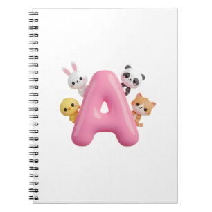 3D-Rosa-Ballon-Buchstabe A - Waldtiere-Notizbuch Notizblock
