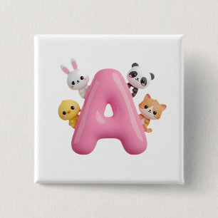 3D-Rosa-Ballon-Buchstabe-A-Waldtiere-Quadrat-But Button