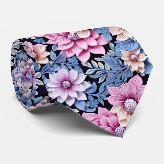 3D rosa Blumen Krawatte (Gerollt)