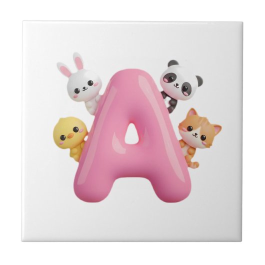 3D-Rosa-Buchstabe-A-Kinderzimmer-Kamikaze-Fliese Fliese (Vorderseite)