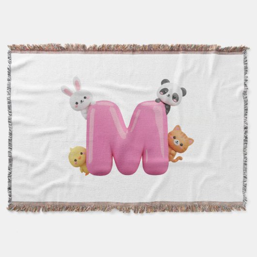 3D rosa Buchstabe M Babydecke mit Tieren Decke (Vorderseite)