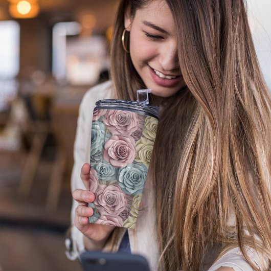 3D Rosa Floral Thermosbecher