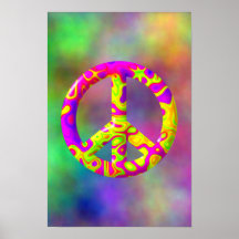 3D rosa gelbes psychedelisches Friedenssymbol auf