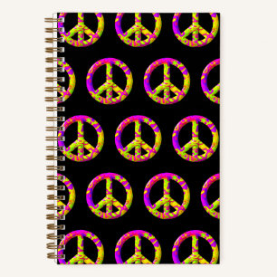 3D rosa gelbes psychedelisches Friedenssymbol Notizblock