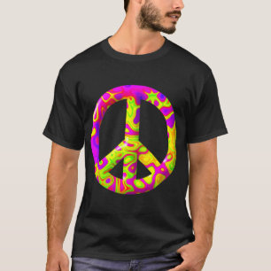 3D rosa gelbes psychedelisches Friedenssymbol T-Shirt