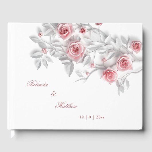 3D Rosa Graue Rosen | Hochzeit Gästebuch (Vorderseite)