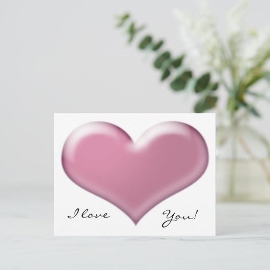 3D Rosa Herz Postkarte (Stehend Vorderseite)