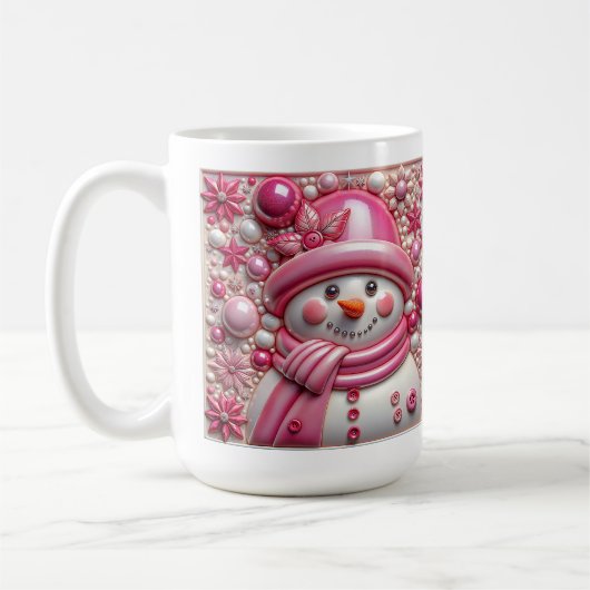 3D rosa Schneemann Weihnachten Kaffeetasse (Links)