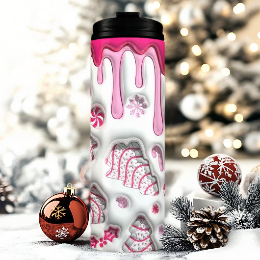 3D Rosa Weihnachtsbaumkuchen Thermosbecher