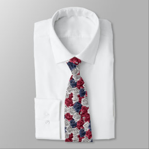 3D Rose Red Navy White Krawatte