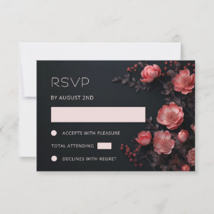 3D-Rosen-Wildblumen-Dunkle-Hochzeit RSVP Karte