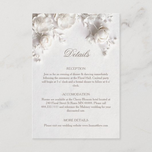 3D Rosen Wilde Blumen Weiß Begleitkarte (Vorderseite)