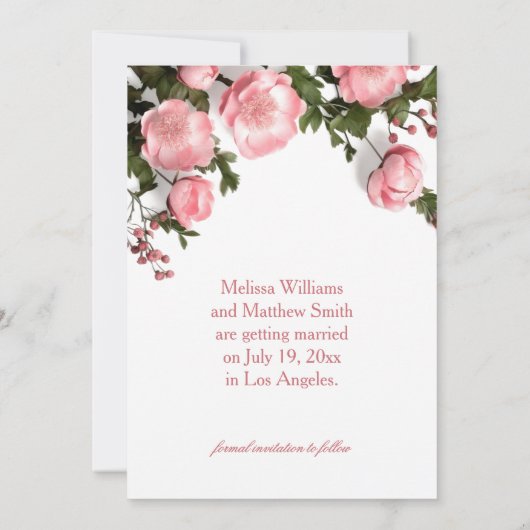 3D Roses Greenery Wildflowers Save The Date (Rückseite)