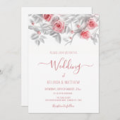 3D Roses Simple White Floral Wedding Einladung (Vorne/Hinten)