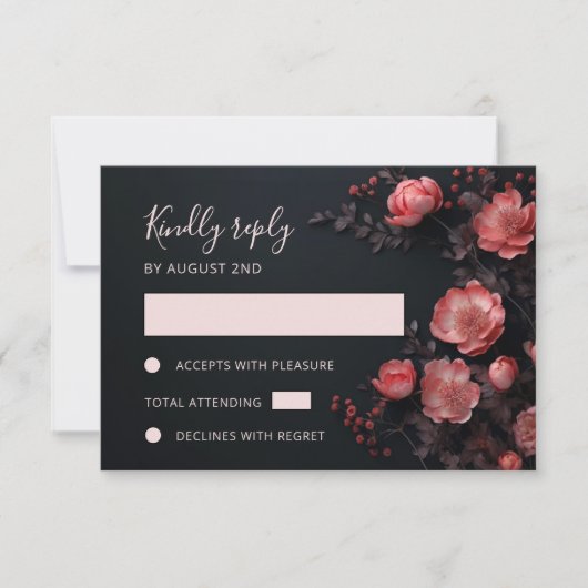 3D  Roses Wildflowers Dark Wedding RSVP Karte (Vorderseite)
