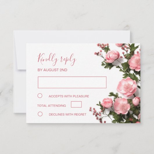 3D  Roses Wildflowers  Wedding RSVP Karte (Vorderseite)