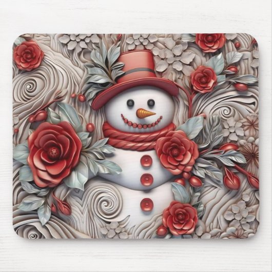 3D Rot und Grau Snowman Mousepad (Vorne)