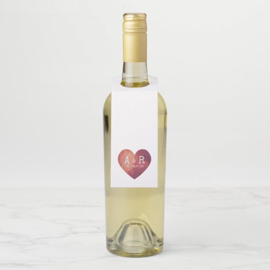 3D rote Herzinitialen und Datum Flaschenanhänger (Auf Flasche)