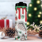 3D Rote und grüne Weihnachtsbaumkuchen Thermosbecher
