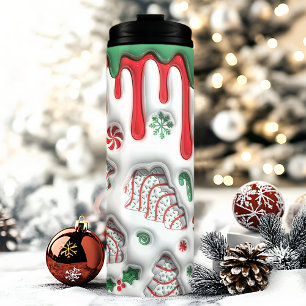 3D rote und grüne Weihnachtsbaumkuchen Thermosbecher