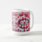 3D roter und rosa Weihnachts-Schneemann Kaffeetasse (VorderseiteRechts)