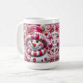 3D roter und rosa Weihnachts-Schneemann Kaffeetasse (Vorderseite Links)