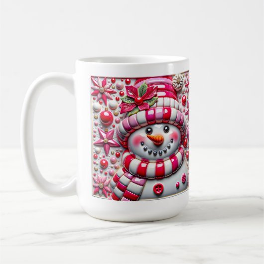 3D roter und rosa Weihnachts-Schneemann Kaffeetasse (Links)