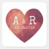 3D Rotes Herz Paar Monogramm Hochzeitstag Quadratischer Aufkleber (Vorderseite)