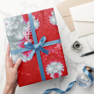~ 3D Rotes Weißes Fraktal ~ Weihnachten Geschenkpapier
