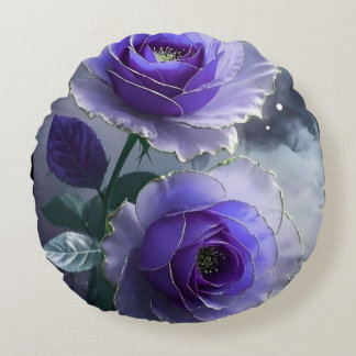 3D Royal Blue Rose Illusion Luxury Round Pillow  Rundes Kissen