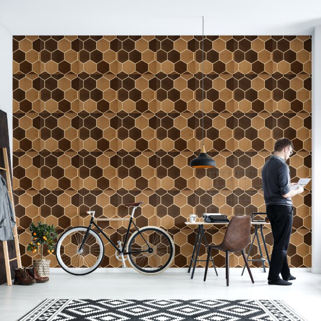 3D rustikale Holz-Sechseckpaneele Tapete (Wohnbereich)