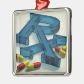 3D RX Symbol mit Kapseln Ornament Aus Metall (Links)