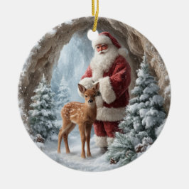 3D Santa and Deer Ceramic Christmas Ornament