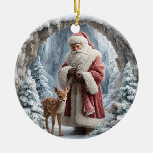 3D Santa and Deer Ceramic Christmas Ornament (Vorne)