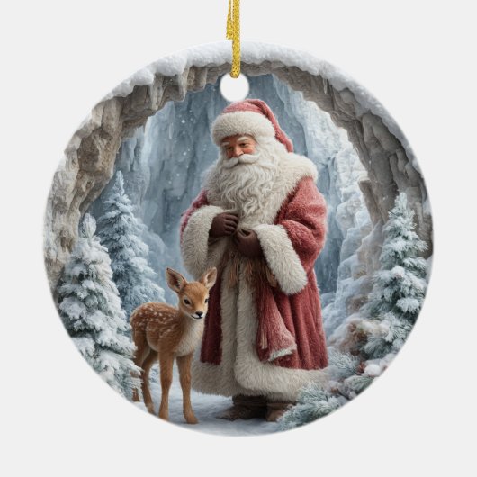 3D Santa and Deer Ceramic Christmas Ornament (Hinten)