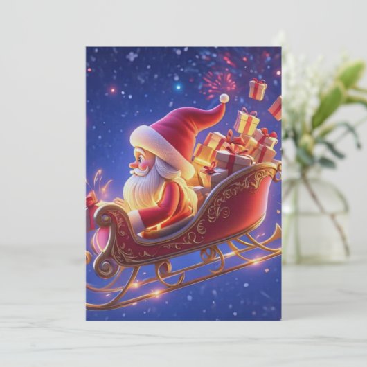 3D Santa Claus Christmas Greeting Card – Festive H (Stehend Vorderseite)