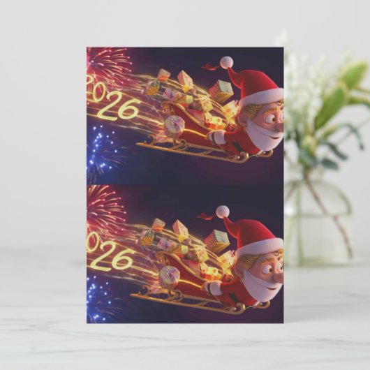 3D Santa Claus Christmas Greeting Card – Festive H (Stehend Vorderseite)