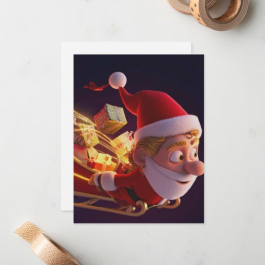 3D Santa Claus Christmas Greeting Card – Festive H Mitteilungskarte (Vorderseite/Rückseite Beispiel)
