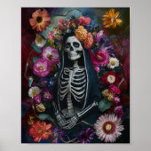 3D Santa Muerte mit farbenfrohen Blume Poster (Vorne)