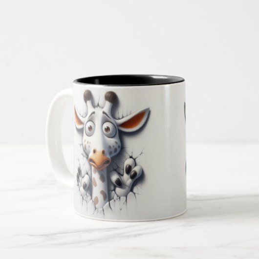 3D Scared Giraffe Funny Animes Zweifarbige Tasse (Vorderseite Links)
